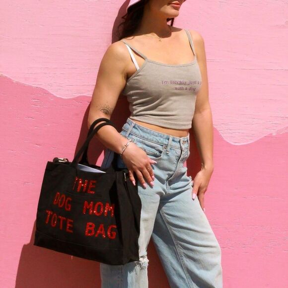 Louadore The Dog Mom Tote Bag Black and Red - Picture 2 of 5